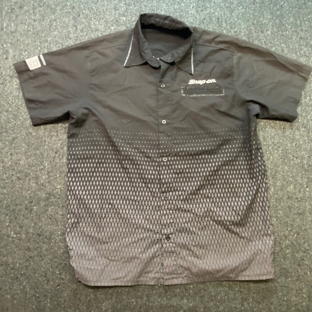 Snap-on Workwear Mens XL Black Grey Gradient Diamond Short Sleeve Button Shirt